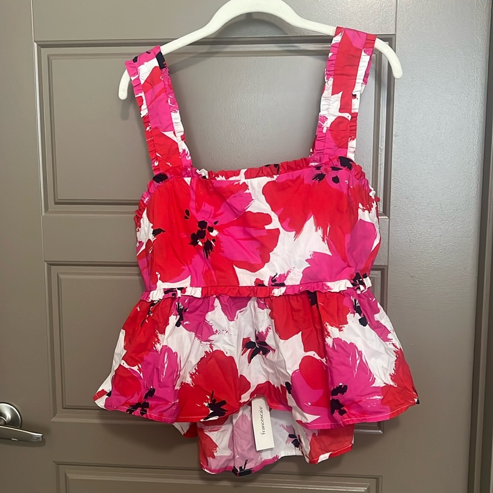 Red and Pink Francesca’s Floral Tank w Bowtie Back - XL